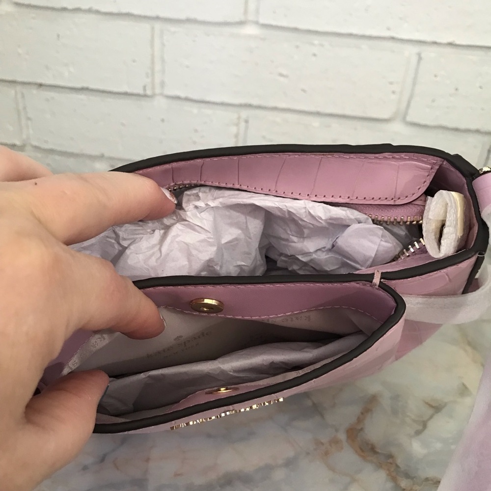 Kate Spade Purse Pink Croco Embossed Leather Dumpling Crossbody Bag KE475 New - Picture 9 of 16